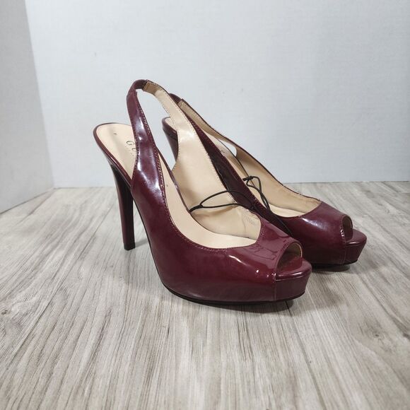 GUESS Dark Red Sexy Going Out Vampire 90s 5 Inch Peep Toe Pumps Heels Size 8.5 - Picture 1 of 5